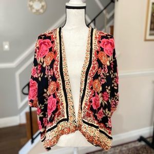 Angie black and Red Floral Kimono